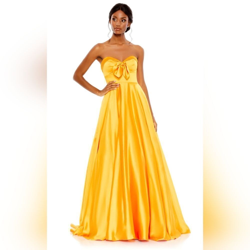 Mac Duggal BOW SWEETHEART STRAPLESS A LINE GOWN NWT size 8 Marigold (67995)